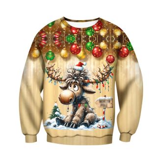 Generic Mens Christmas Sweatshirt Funny Santa Xmas Print Casual Tops Long Sleeve Crew Neck Jumpers Winter Comfy Activewear Tops for Holiday Party