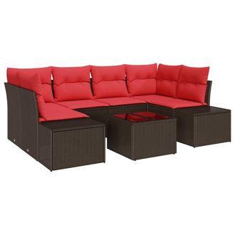 vidaXL Conjunto De Sof&aacute; De Jard&iacute;n 7 Pcs Marr&oacute;n Rat&aacute;n Sint&eacute;tico Vidaxl