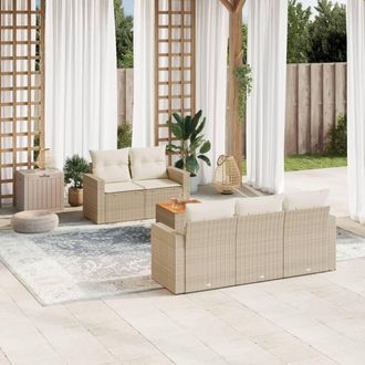 vidaXL Vidaxl - Juego De Sof&aacute;s Jard&iacute;n Con Cojines 6 Pzas Rat&aacute;n Sint&eacute;tico Beige