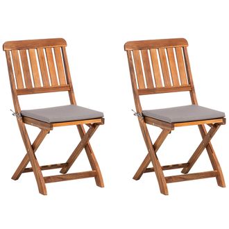 Beliani Beliani - Conjunto De 2 Sillas De Jard&iacute;n De Madera De Acacia Plegables Con Respaldo De Listones Y Cojines De Asiento Grises Cento