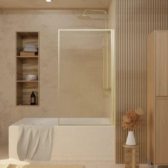 Aurlane Parete Vasca Pieghevole 80x140cm - Vetro Temperato Ondulato 5mm e Profilo Oro Spazzolato