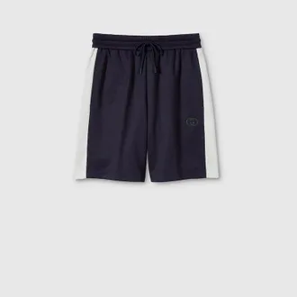 Gucci Technical Jersey Shorts With Embroidery, Size XXXL, Blue, Ready-to-wear