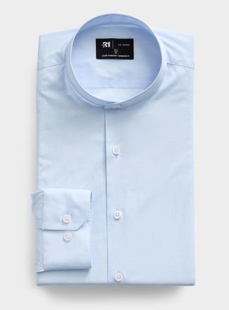 Le 31 Mens Pale blue officer-collar shirt Standard fit