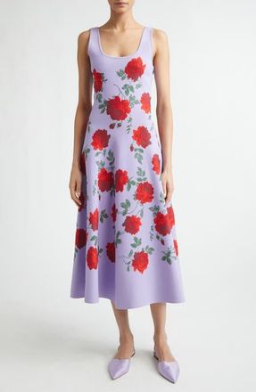 Carolina Herrera Rose Jacquard Knit Fit & Flare Dress in Violeta Multi at Nordstrom, Size Medium