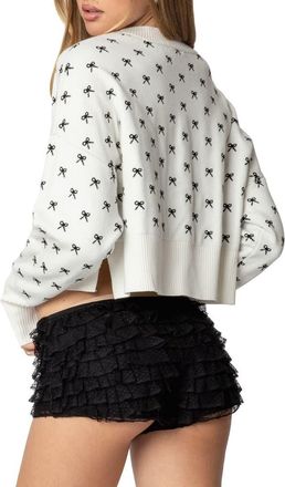 Edikted Mayelle Bow Sweater in Cream at Nordstrom, Size Medium