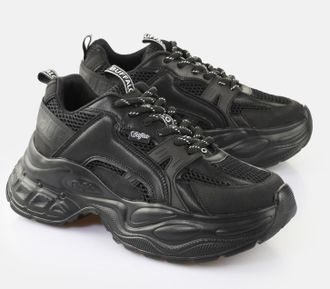 Buffalo Plateausneaker BUFFALO YUNO, Damen, Gr. 40, schwarz, Lederimitat, Textil, Schuhe Plateausneaker, Chunky-Sneaker, Schn&uuml;rschuh, Leichtgewicht mit Memory