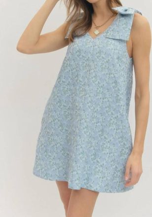 Entro Bow Floral Sleeveless Mini Dress In Blue