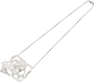 Chanel 2007 CHANEL Camellia COCO Mark Stainless Steel Rhinestone Silver Clear Used necklace - Zilver