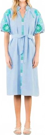 THML Clothing Clara Embroidered Midi Dress In Blue