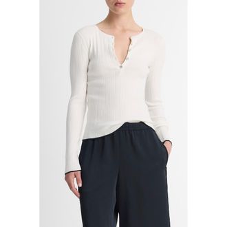 Vince Tipped Edge Rib Henley in Off White/deep Lake at Nordstrom Rack, Size Xx-Small