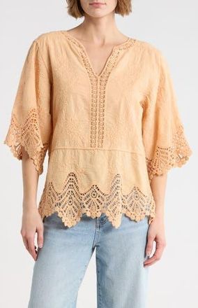 Democracy Crochet Cotton Peplum Top in Peach Puree at Nordstrom Rack, Size X-Small