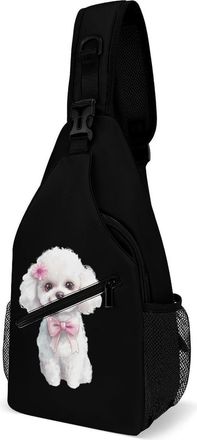 Generic Cute Poodle with Bow Mens Crossbody Chest Sling Bag for Travel Hiking Lightweight Shoulder Bags with Small Side