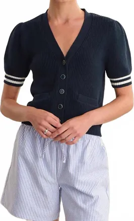 525 america Reagan Puff Sleeve Cardigan In Dark Blue