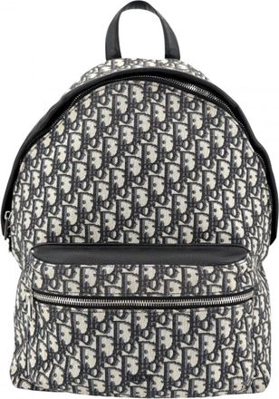 Dior Beige Black Navy Canvas Leather Backpack (Pre-Owned)