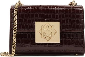 Kazar Donkerrode handtas in reli&euml;fpatroon met ketting - Dames - Schoudertassen - Bruin - ONE Size - Leer - Tassen