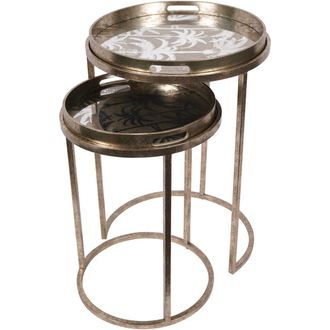 Libra Interiors Palm Tree Set Of 2 Side Tray Tables in Gold