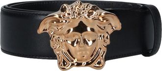 Versace Black Leather Belt with Gold Medusa Buckle