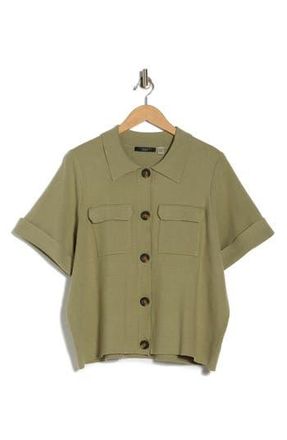 T Tahari Short Sleeve Button Front Cardigan in Spring Olive at Nordstrom Rack, Size 2X