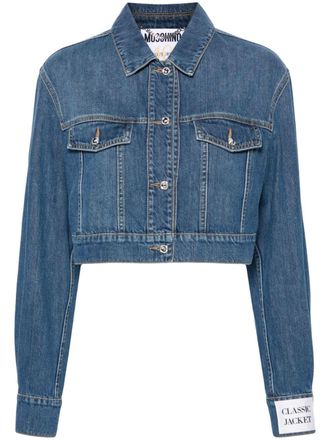 Moschino Giacca denim crop con decorazione di cristalli - Blu