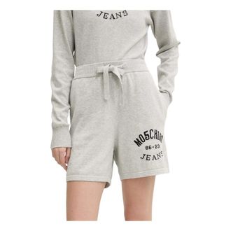 Moschino Korte Broeken, Dames, Grijs, L, Katoen, Logo-print Shorts