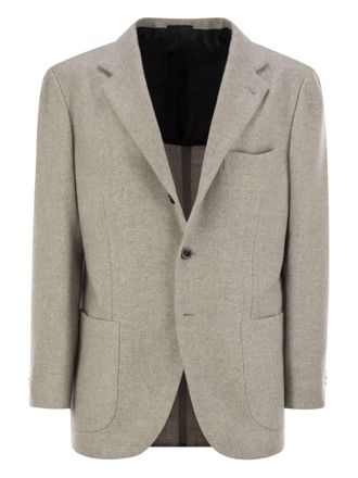 Kiton single-breasted patch-pockets jacket - men - Cashmere/Cupro - 54 - Grey
