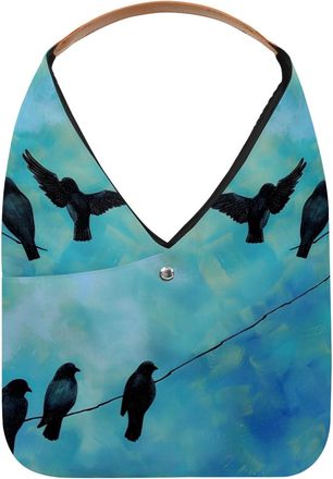 Generic Blue Sky Birds Painting Reusable Lightweight Grocery Bags - Foldable Into Compact Pouch, Washable & Sturdy, Multipurpose for Shopping and Travel