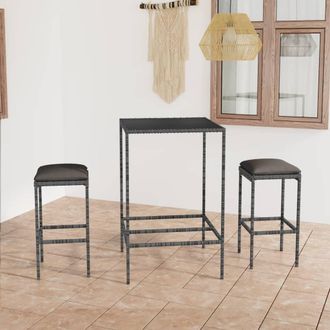 vidaXL Mesa Y Taburetes Altos Jard&iacute;n 3 Piezas Rat&aacute;n Sint&eacute;tico Gris Vidaxl