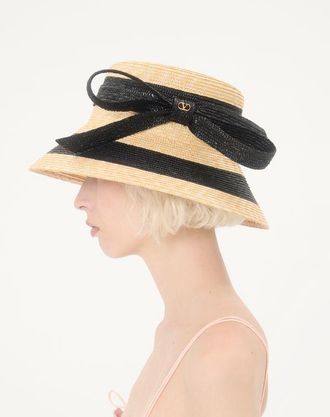 Valentino Garavani Cappello Bucket Vlogo Signature In Paglia Donna NERO/NATURALE 56