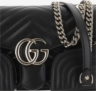 Gucci Womens Shoulder Bag Gg Marmont Matelass&eacute; Leather Black