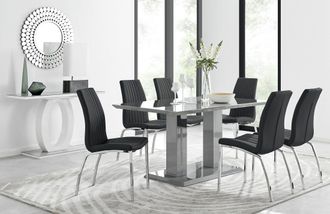 Furniturebox Imperia 6 Grey Dining Table & 6 Isco Chairs in Black