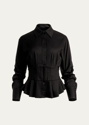 Alice & Olivia Edie Gathered Corset Button-Front Shirt