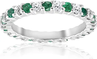 Pompeii3 1 1/2ct Emerald Diamond Eternity Ring 14K White Gold Size Selectable