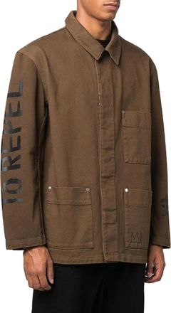 &Eacute;tudes Studio Urban Denim Jack met Grafische Rug - Heren - Spijkerjassen - Bruin - L - Denim - Jassen