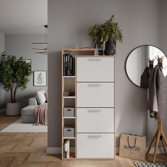 Vicco Zapatera Abatible Orlando, Blanco/sonoma, 80 X 166.1 Cm Con 4 Compartimentos