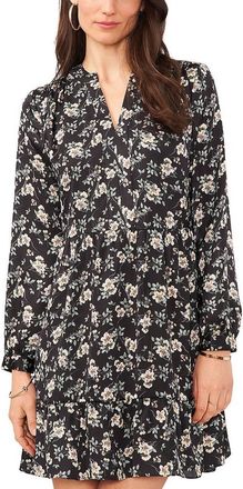Vince Camuto Floral Long Sleeved Mini Dress In Black