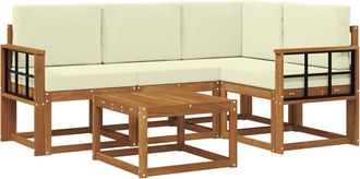 vidaXL Conjunto De Sof&aacute;s De Exterior 5 Uds. Natural Y Crema Vidaxl