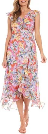 London Times Floral Ruffle Maxi Dress in Lavender Blue at Nordstrom Rack, Size 16