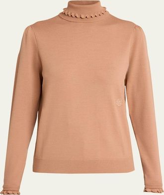 Chlo&eacute; Ruffle-Edge Merino Wool Turtleneck Sweater