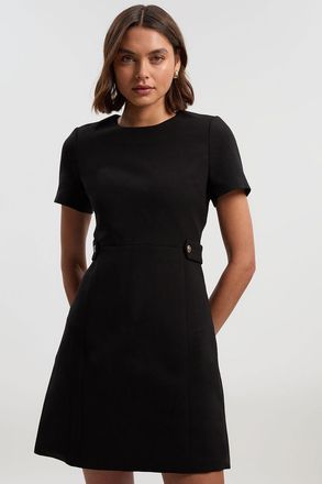 Karen Millen Womens Compact Stretch Essential Waist Tab Detail Tailored Mini Dress - Black - Size 6 UK
