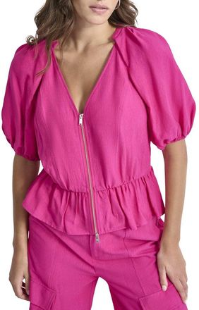 DKNY Dkny Zip Front Crinkle Top