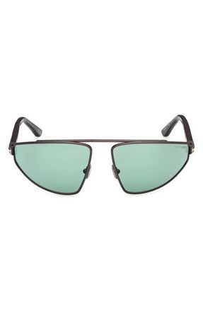 Tom Ford Parker 64mm Oversize Pilot Sunglasses in Dark Ruthenium/Green Lens at Nordstrom