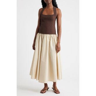 Lucy Paris Sevilla Mixed Media Halter Maxi Dress in Brown Tan at Nordstrom, Size X-Small