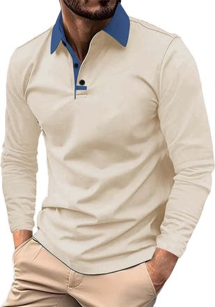 Generic Mens Long Sleeve Polo Shirts Regular Fit Breathable Quick Dry Workout Gym Sports T Shirt Casual Collared Tennis Pullover Tops, Z01-Khaki, L