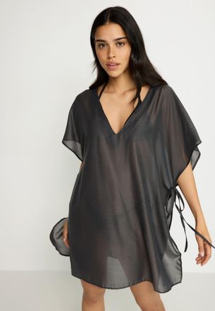 Lascana Chiffontunika LSCN BY LASCANA, Damen, Gr. L, anthrazit, Chiffon, Obermaterial: 100% Polyester, unifarben, figurumspielend ca. Mitte Oberschenkel, V-Au