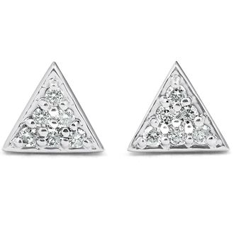 Pompeii3 G/VS 14k White Gold Triangle Pave.12Ct Diamond Delicate Studs Womens Earrings