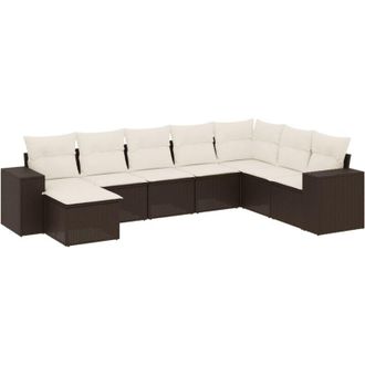 vidaXL Set Sof&aacute;s De Jard&iacute;n 8 Piezas Y Cojines Rat&aacute;n Sint&eacute;tico Marr&oacute;n Vidaxl