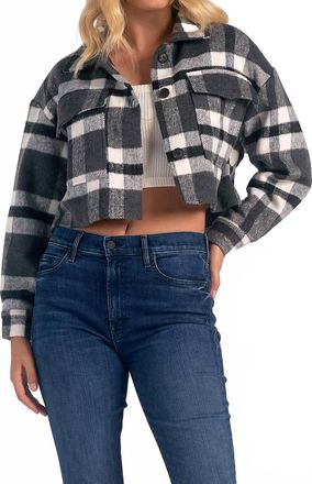 Elan Button Down Crop Jacket In Black/white Plaid