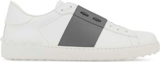 Valentino Garavani White Leather Open Sneakers With Grey Band