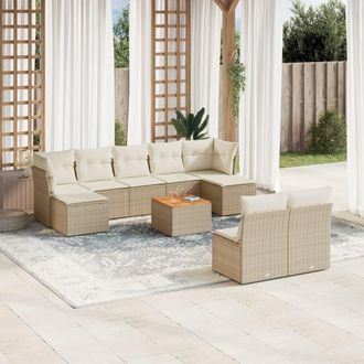 vidaXL Juego De Sof&aacute;s Jard&iacute;n Con Cojines Beige 10 Pzas Rat&aacute;n Sint&eacute;tico Vidaxl