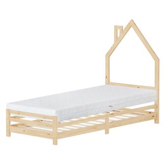 ML Design Ml-design - Cama Infantil 90 X 200 Cm En Forma De Casa Con Colch&oacute;n 16 Cm, Cuna Individual De Madera De Pino Con Somier De L&aacute;minas Y Dise&ntilde;o De Casita C